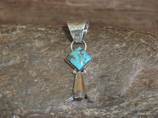 Native American Sterling Silver & Turquoise Squash Blossom Pendant by Coho