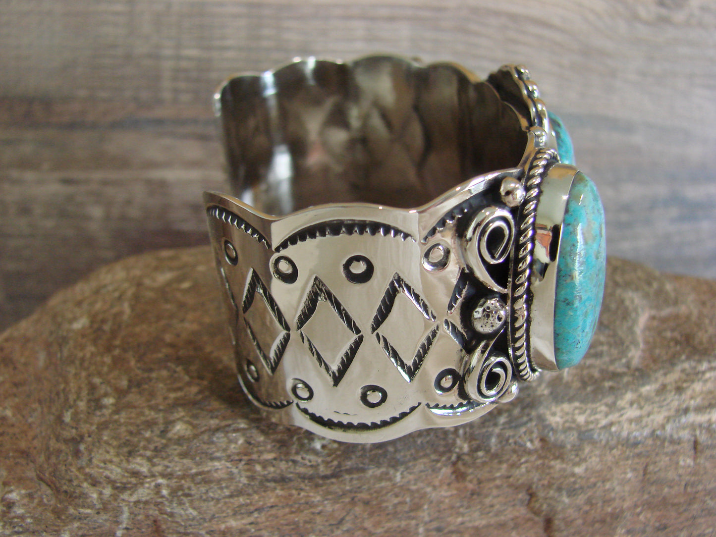 Native American Indian Nickel Silver & Turquoise Bracelet by Cleveland