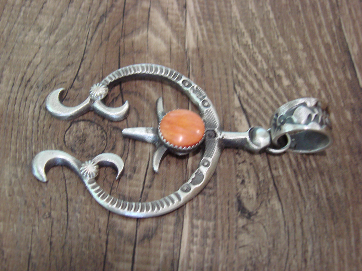 Native American Sterling Silver & Spiny Oyster Cast Naja Pendant Signed Billah