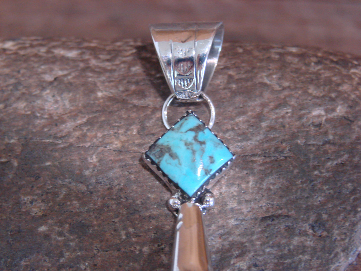 Native American Sterling Silver & Turquoise Squash Blossom Pendant by Coho