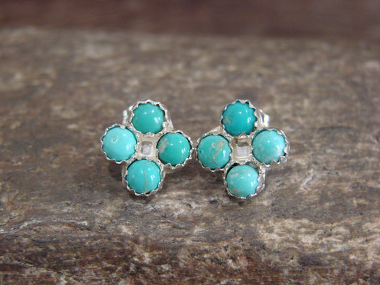 Native American Sterling Silver & Turquoise Cluster Post Earrings - Spencer