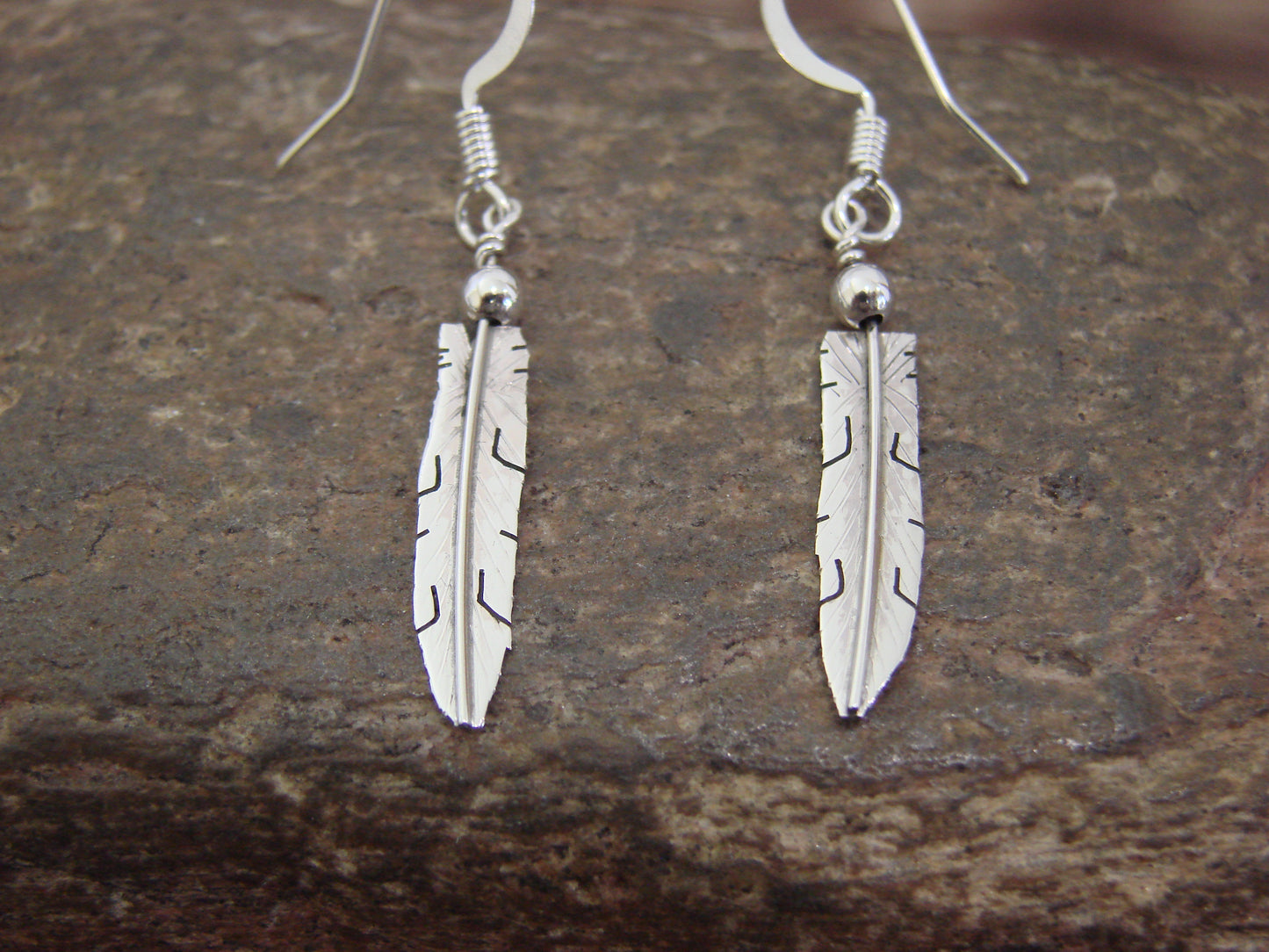 Native American Navajo Indian Sterling Silver Feather Dangle Earrings by Arviso