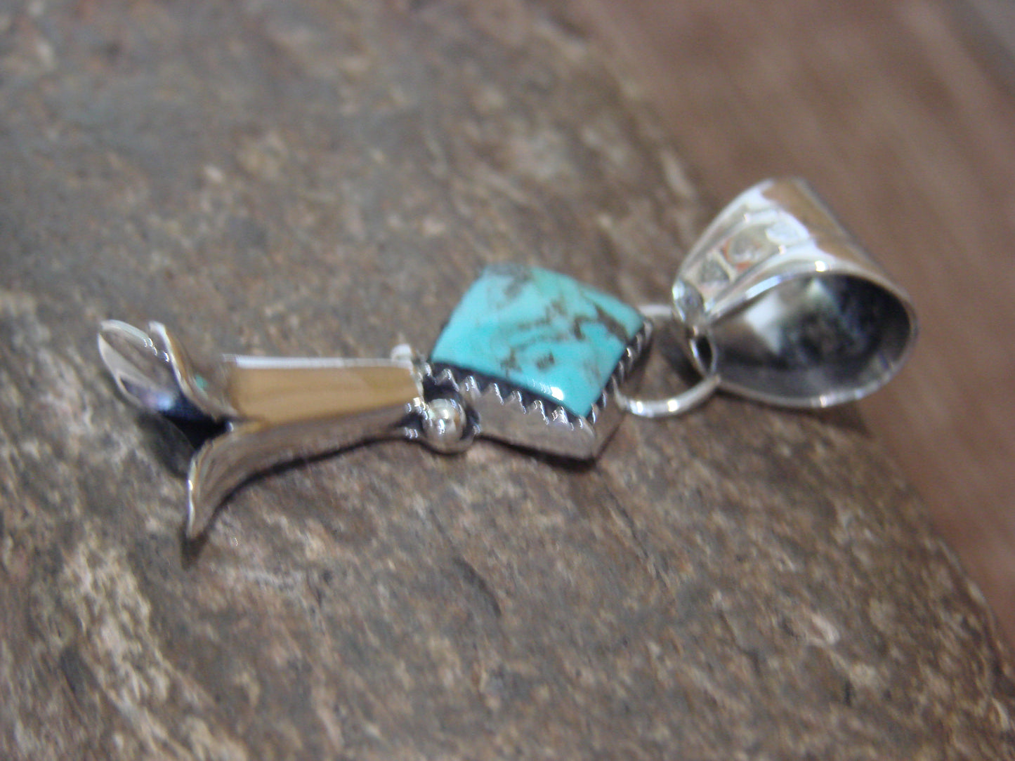 Native American Sterling Silver & Turquoise Squash Blossom Pendant by Coho