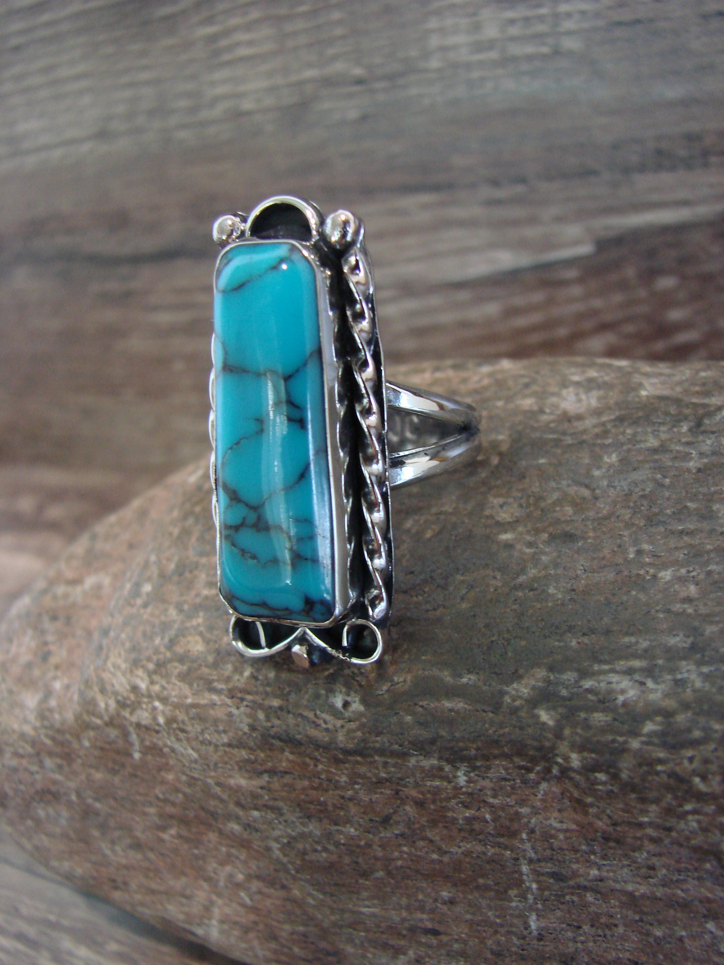 Native American Nickel Silver & Turquoise Ring Size 9.5 - Cleveland