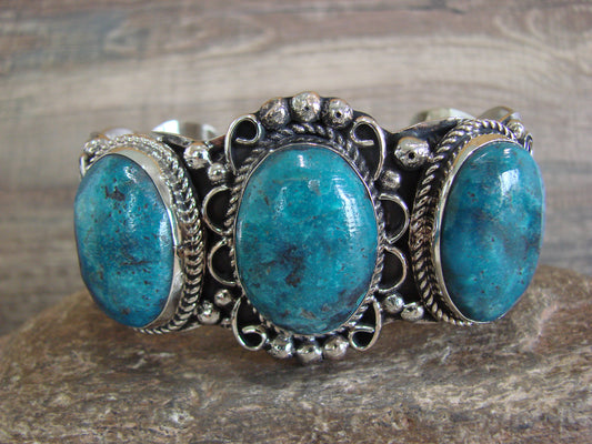 Native American Indian Nickel Silver & Turquoise Bracelet by Cleveland