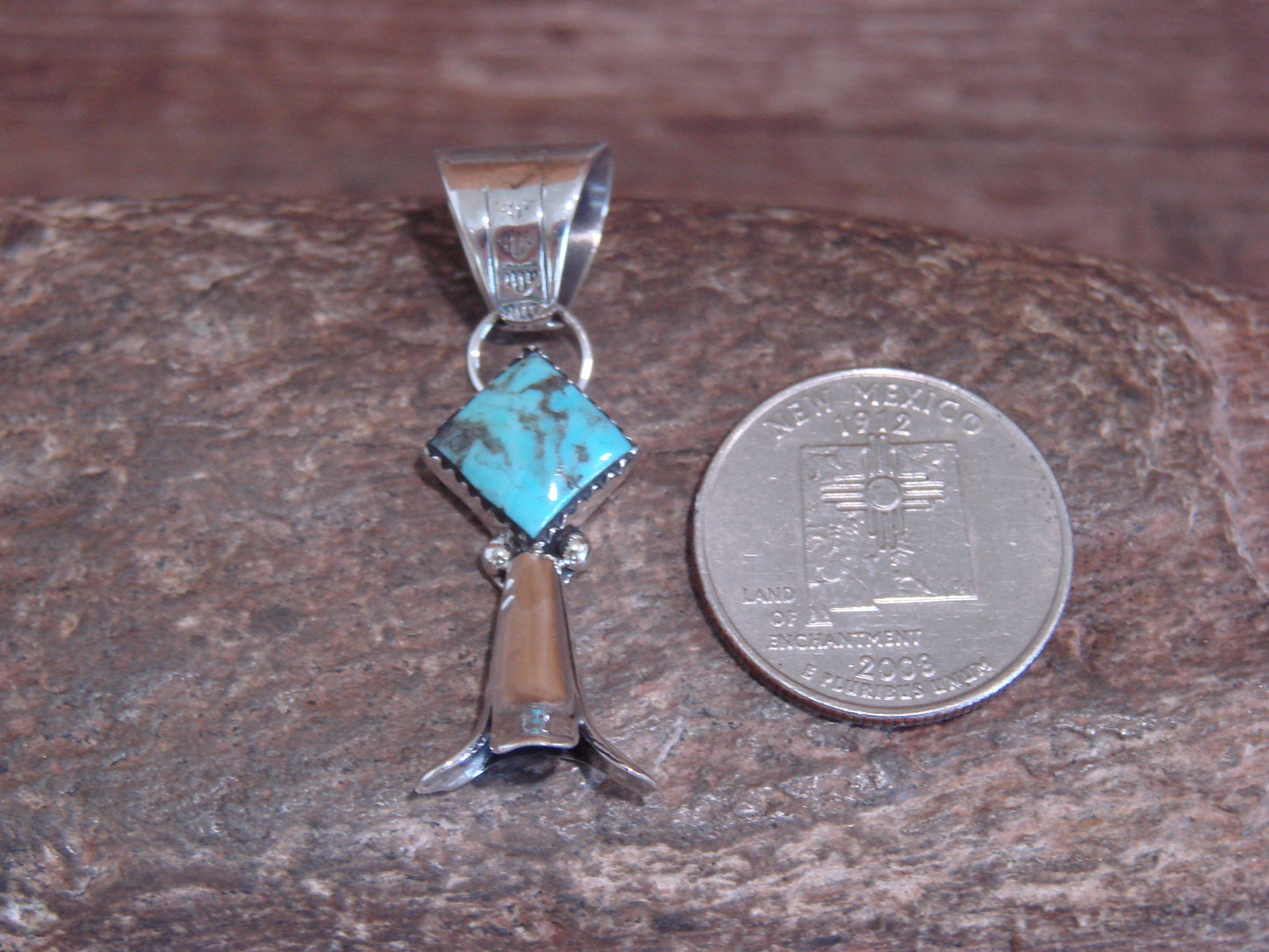 Native American Sterling Silver & Turquoise Squash Blossom Pendant by Coho
