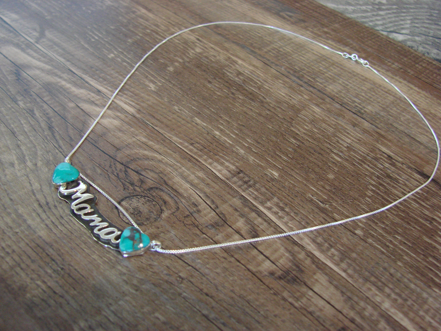Native American Sterling Silver & Turquoise Heart Mama Necklace Signed Yazzie