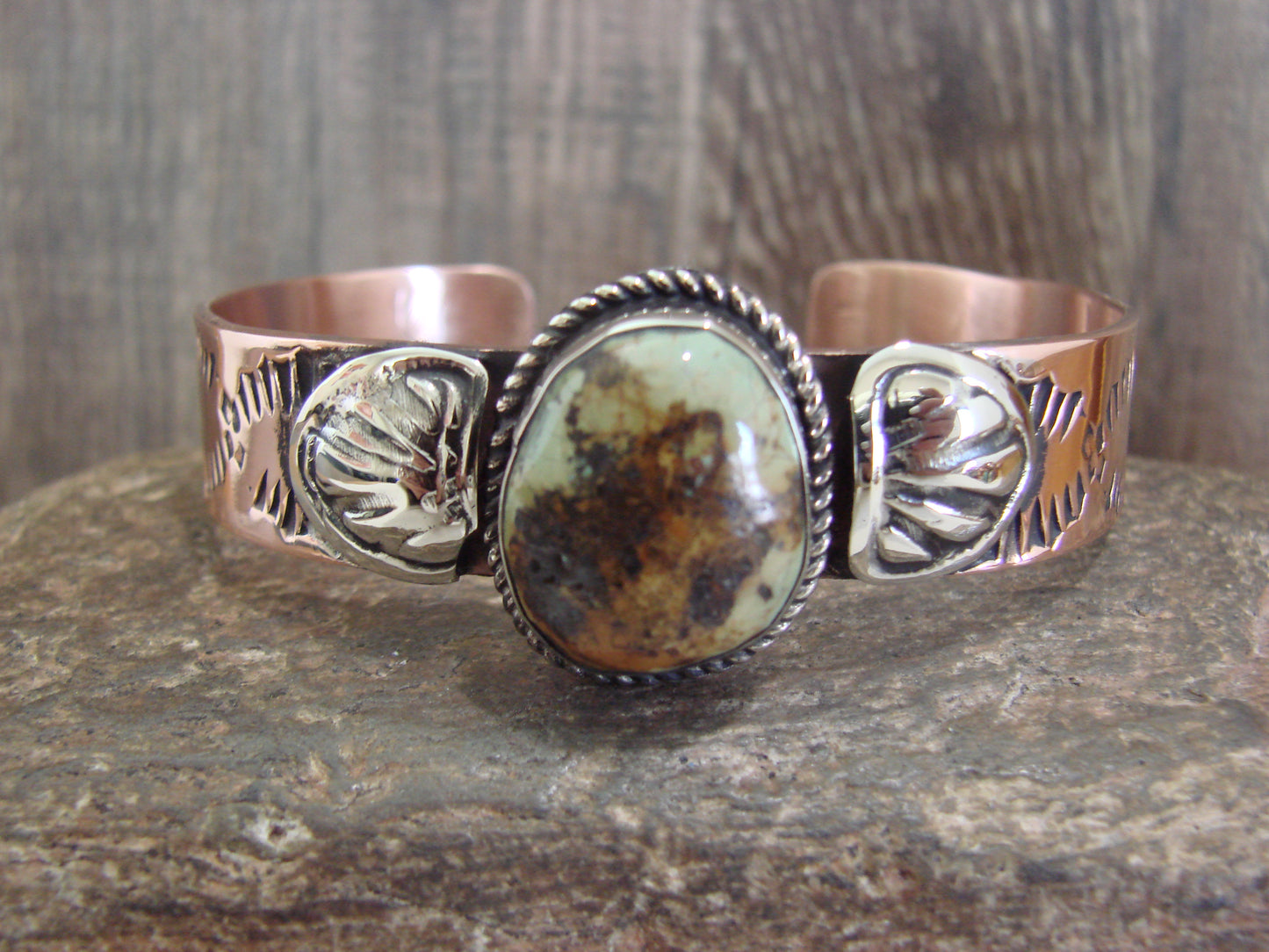 Native American Copper & Turquoise Bracelet by Cleveland