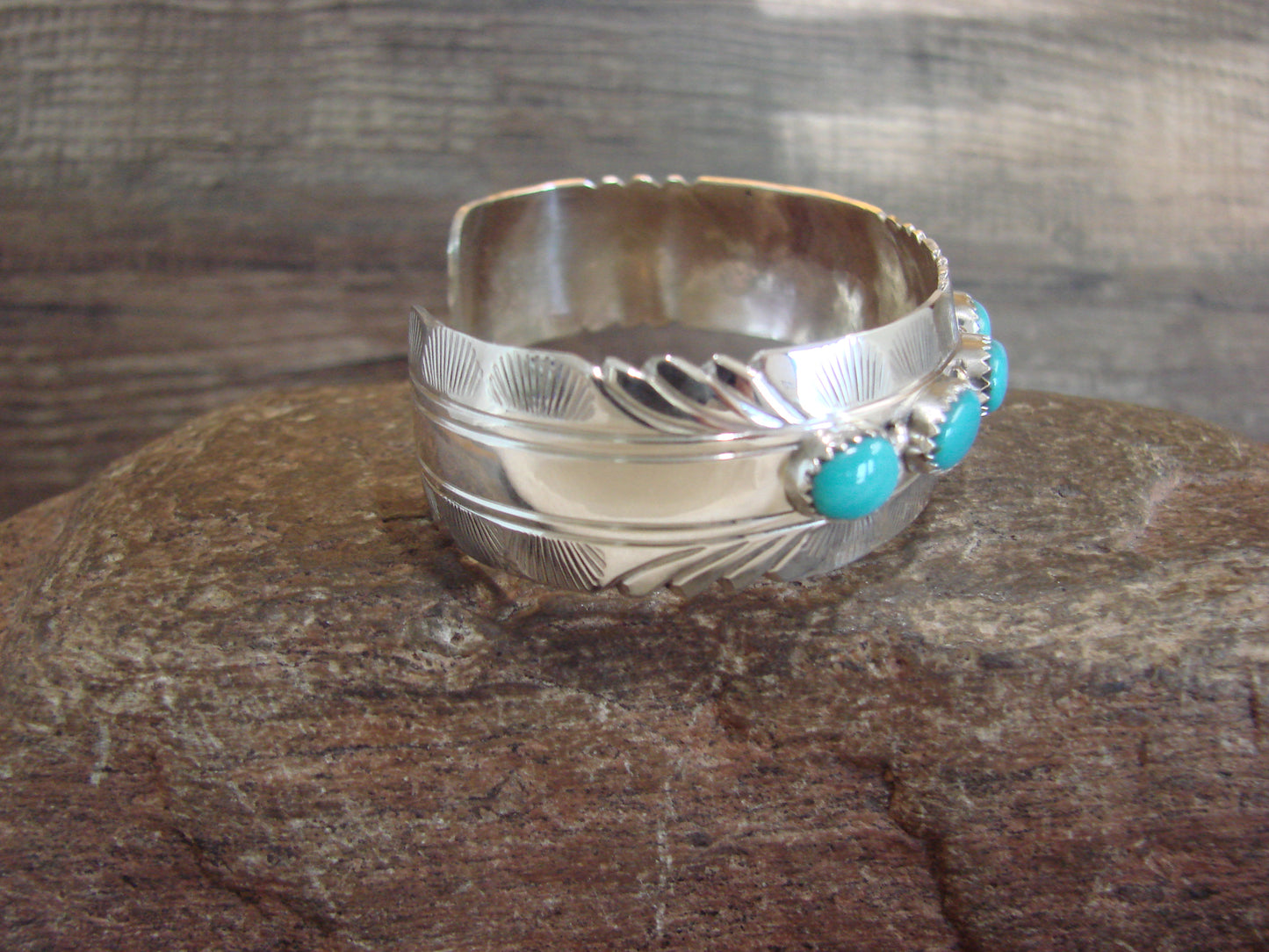 Native American Sterling Silver & Turquoise Row Bracelet by Segar