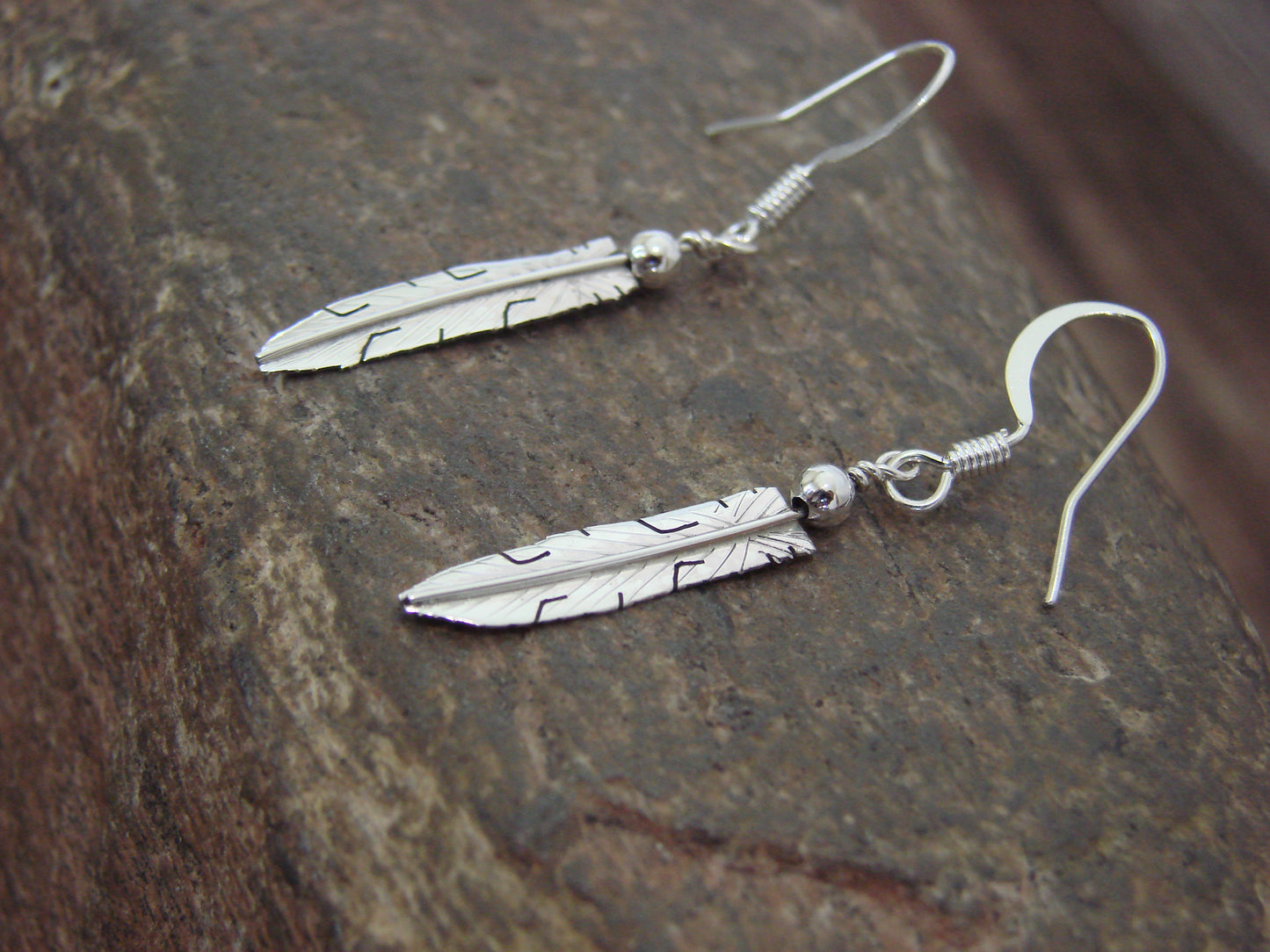 Native American Navajo Indian Sterling Silver Feather Dangle Earrings by Arviso