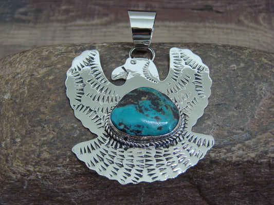 Native American Nickel Silver & Turquoise Eagle Pendant - Cleveland