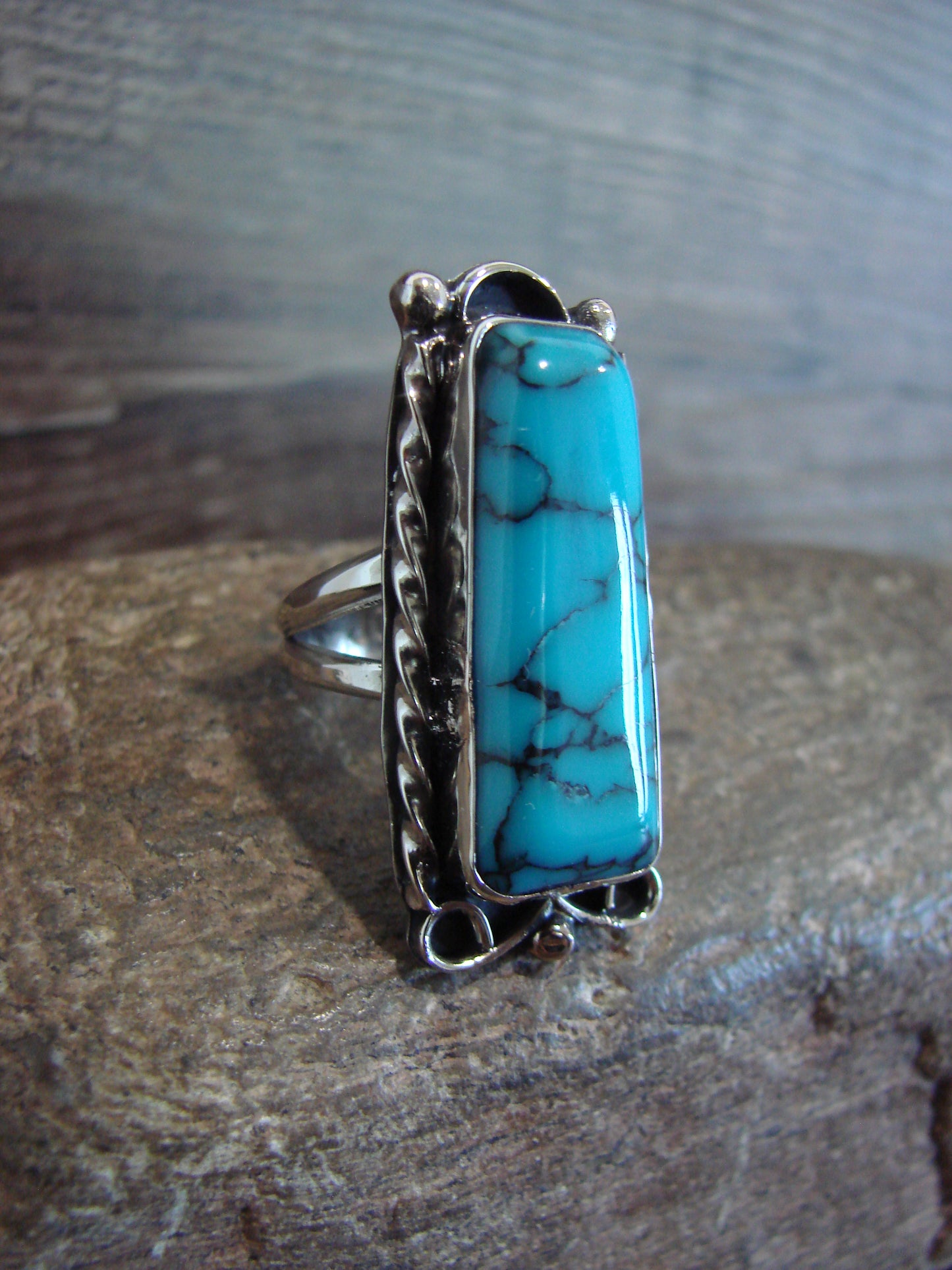 Native American Nickel Silver & Turquoise Ring Size 9.5 - Cleveland