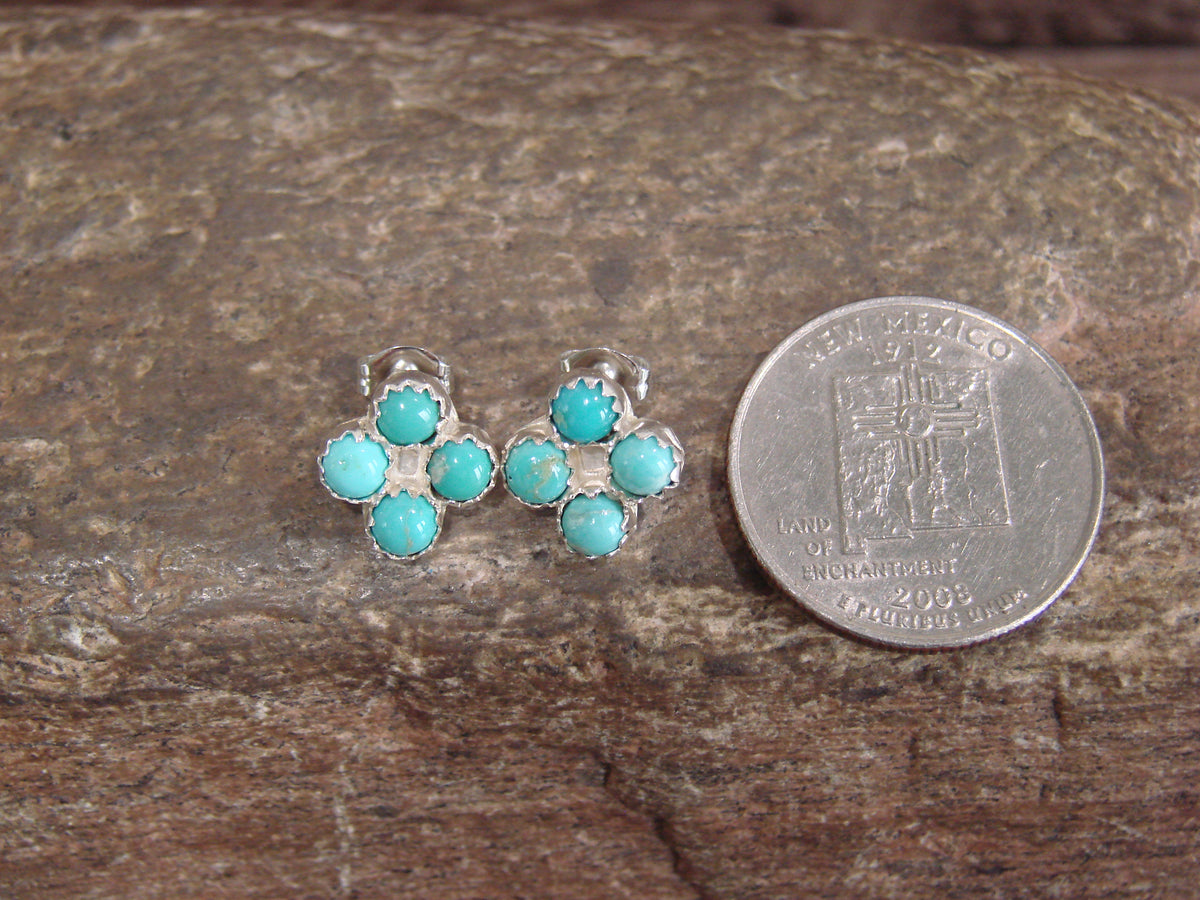 Native American Sterling Silver & Turquoise Cluster Post Earrings - Spencer