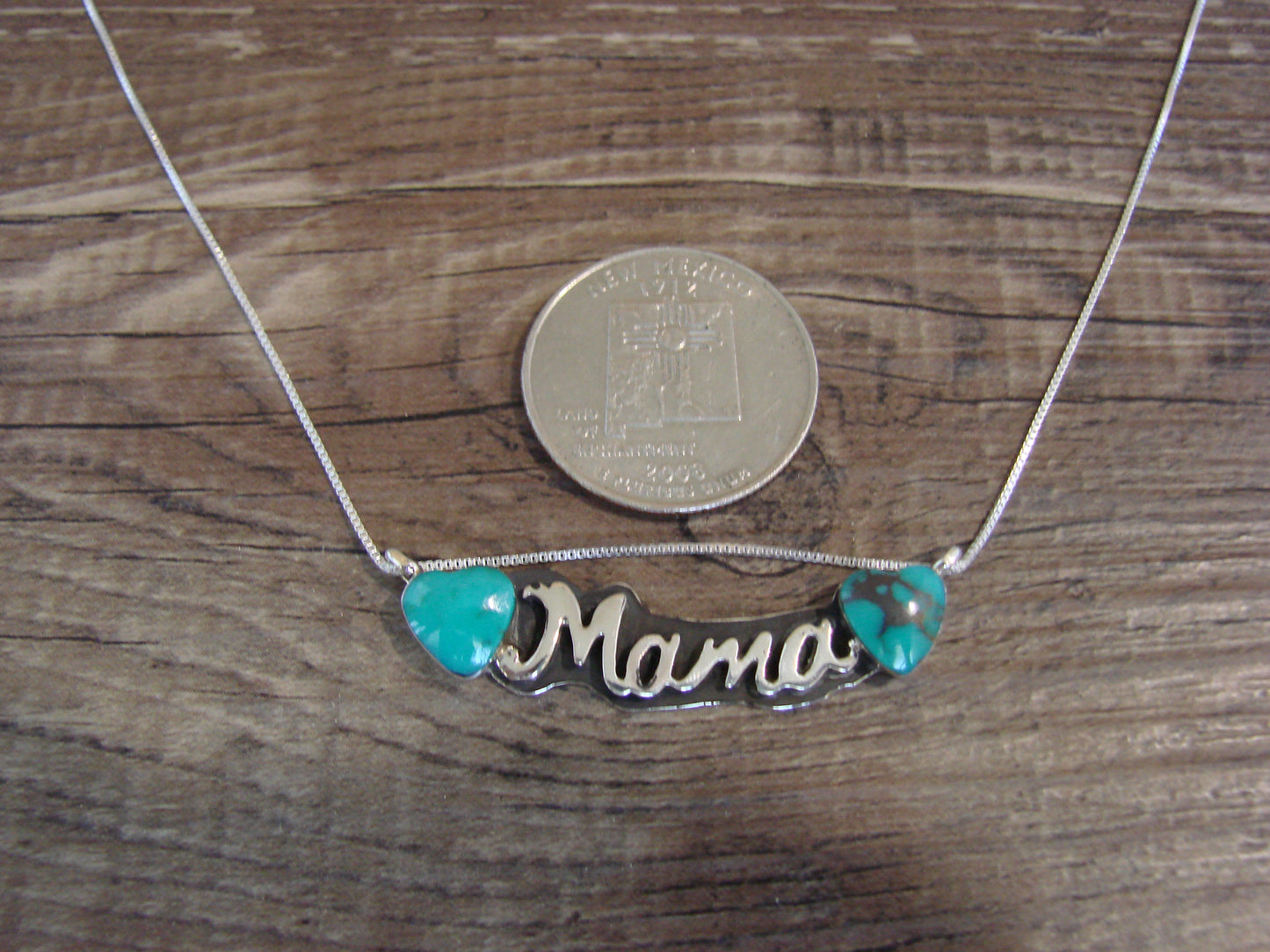 Native American Sterling Silver & Turquoise Heart Mama Necklace Signed Yazzie