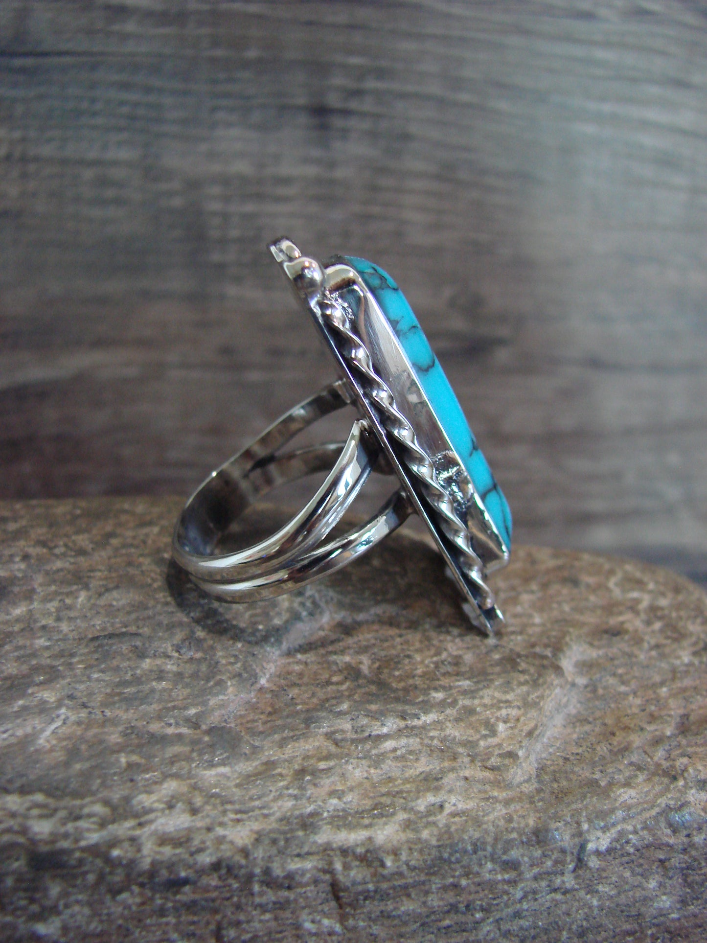 Native American Nickel Silver & Turquoise Ring Size 9.5 - Cleveland