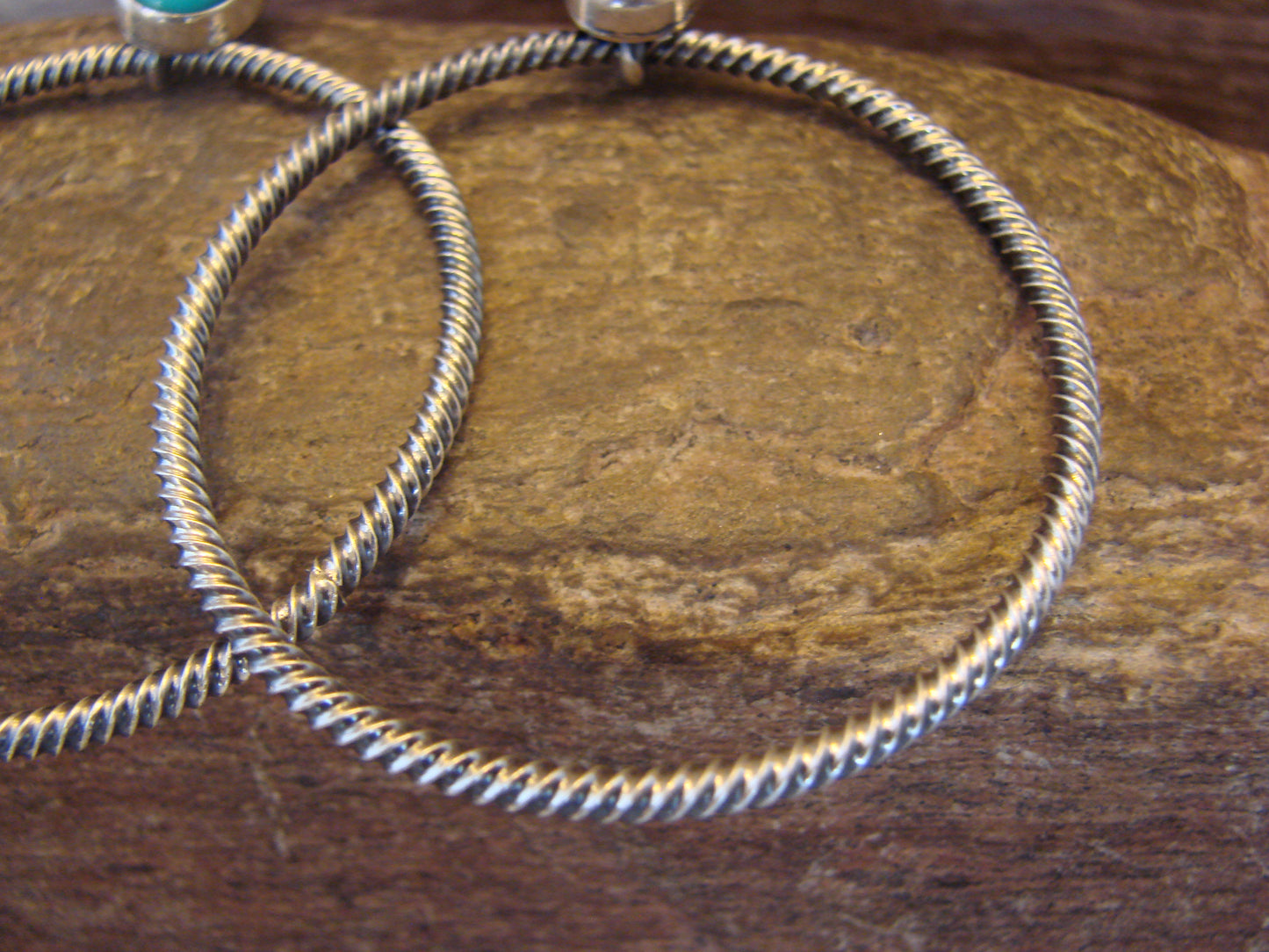 Native American Sterling Silver & Turquoise Hoop Post Earrings - Betone