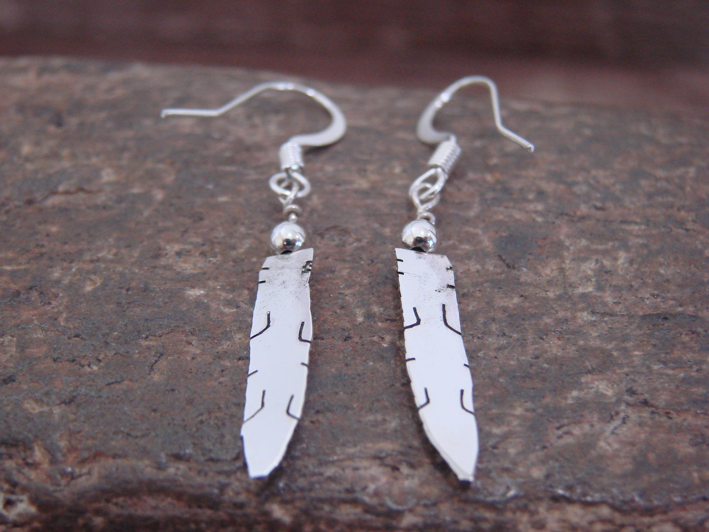 Native American Navajo Indian Sterling Silver Feather Dangle Earrings by Arviso