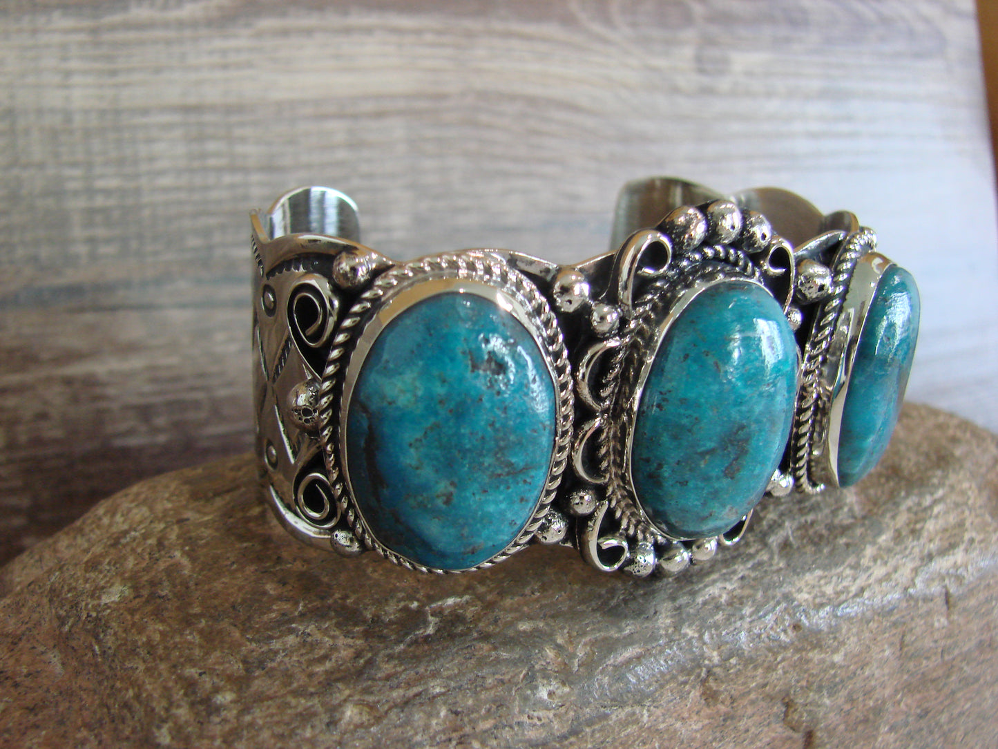 Native American Indian Nickel Silver & Turquoise Bracelet by Cleveland