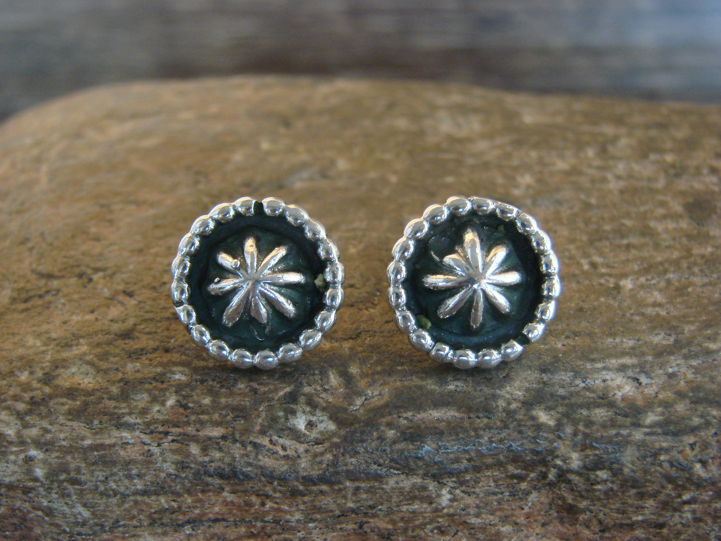 Native American Sterling Silver 1/2" Star Drop Post Earrings by Joe