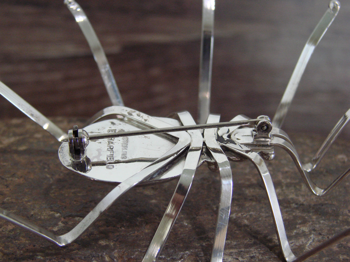 Large Native American Sterling Silver Spider Pin by Garfield