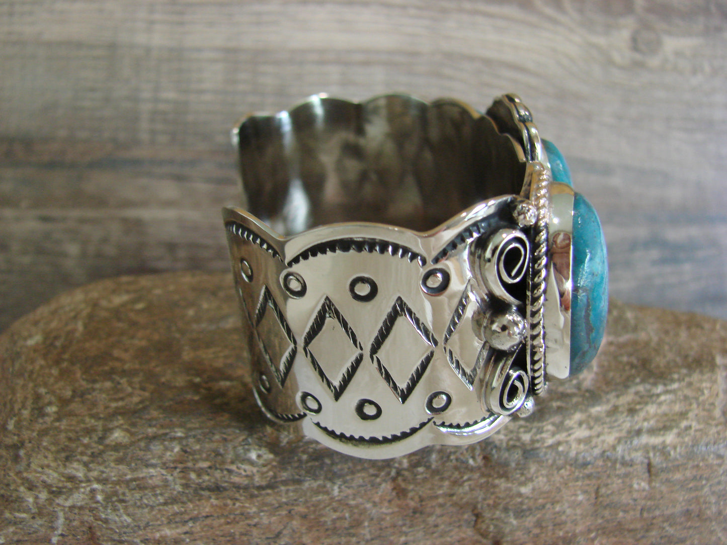Native American Indian Nickel Silver & Turquoise Bracelet by Cleveland