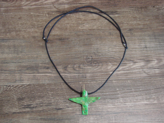 Hand Carved Gaspeite Hummingbird Fetish Necklace - Mitchell