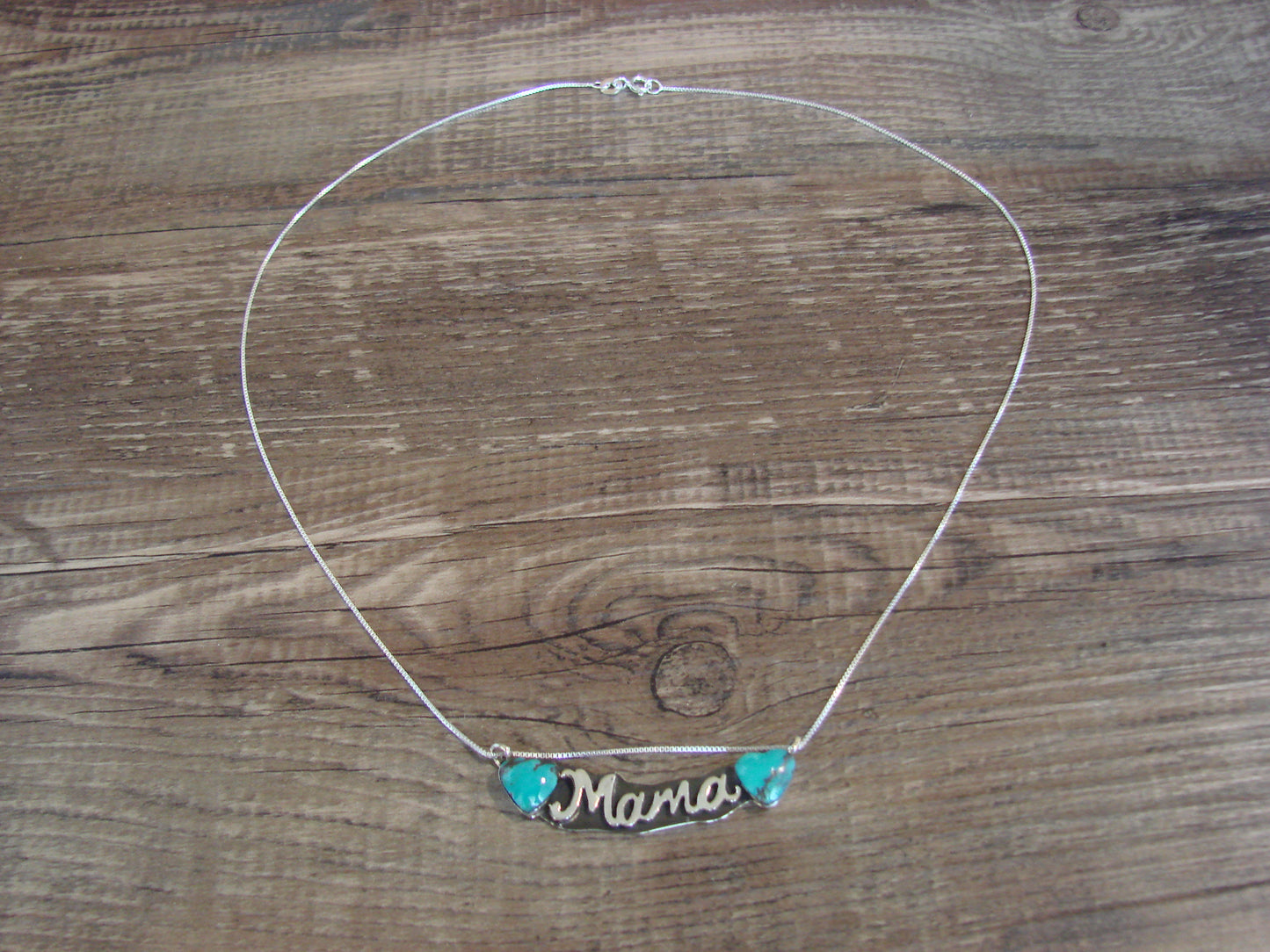 Native American Sterling Silver & Turquoise Heart Mama Necklace Signed Yazzie