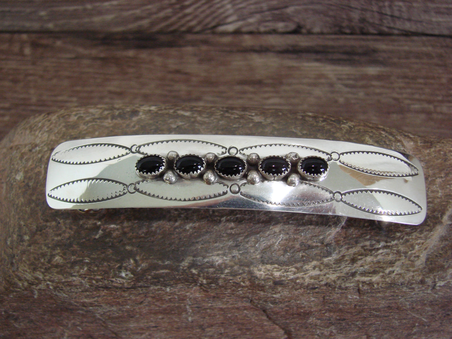 Native American Sterling Silver & Onyx Hair Barrette by Begay