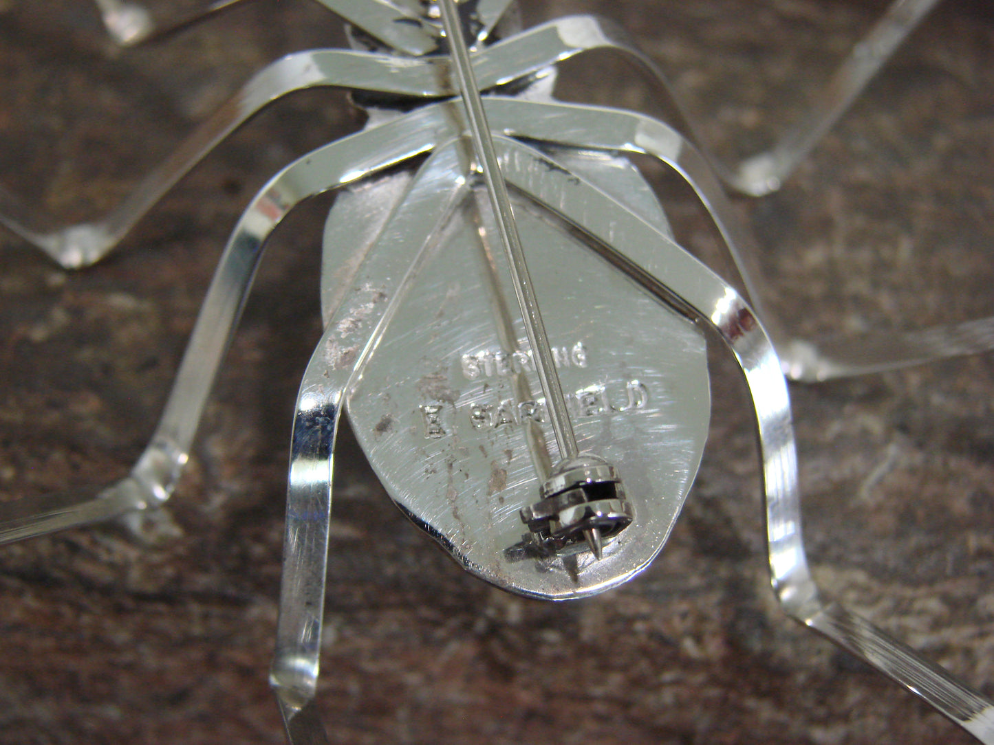 Large Native American Sterling Silver Spider Pin by Garfield