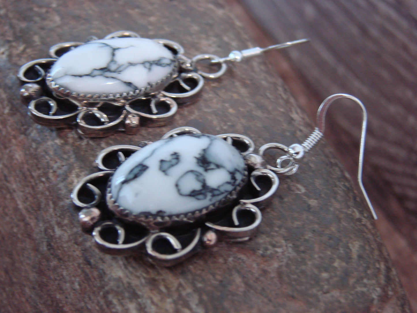 Native American Nickel Silver & Howlite Dangle Earrings - Cleveland