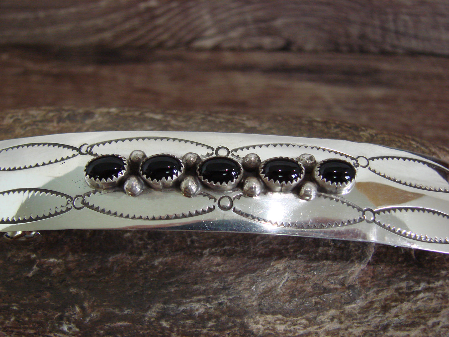 Native American Sterling Silver & Onyx Hair Barrette by Begay