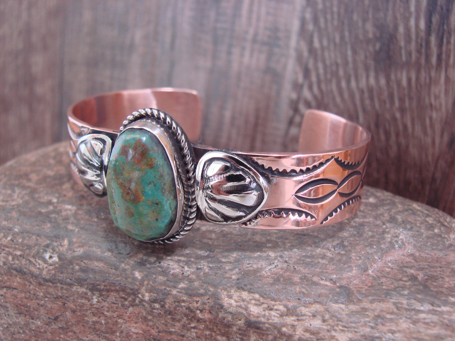 Native American Copper & Turquoise Bracelet by Cleveland