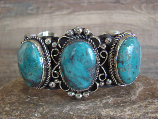 Native American Indian Nickel Silver & Turquoise Bracelet by Cleveland