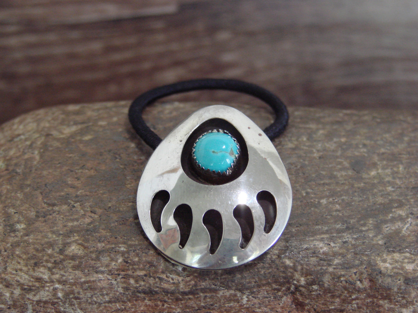 Native American Sterling Silver & Turquoise Bear Paw Hair Tie by Johnson