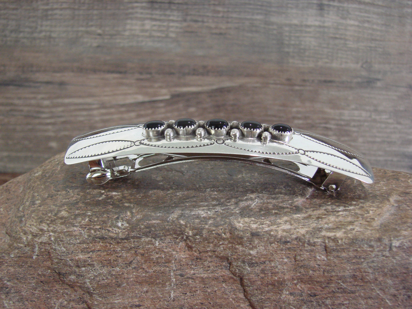 Native American Sterling Silver & Onyx Hair Barrette by Begay