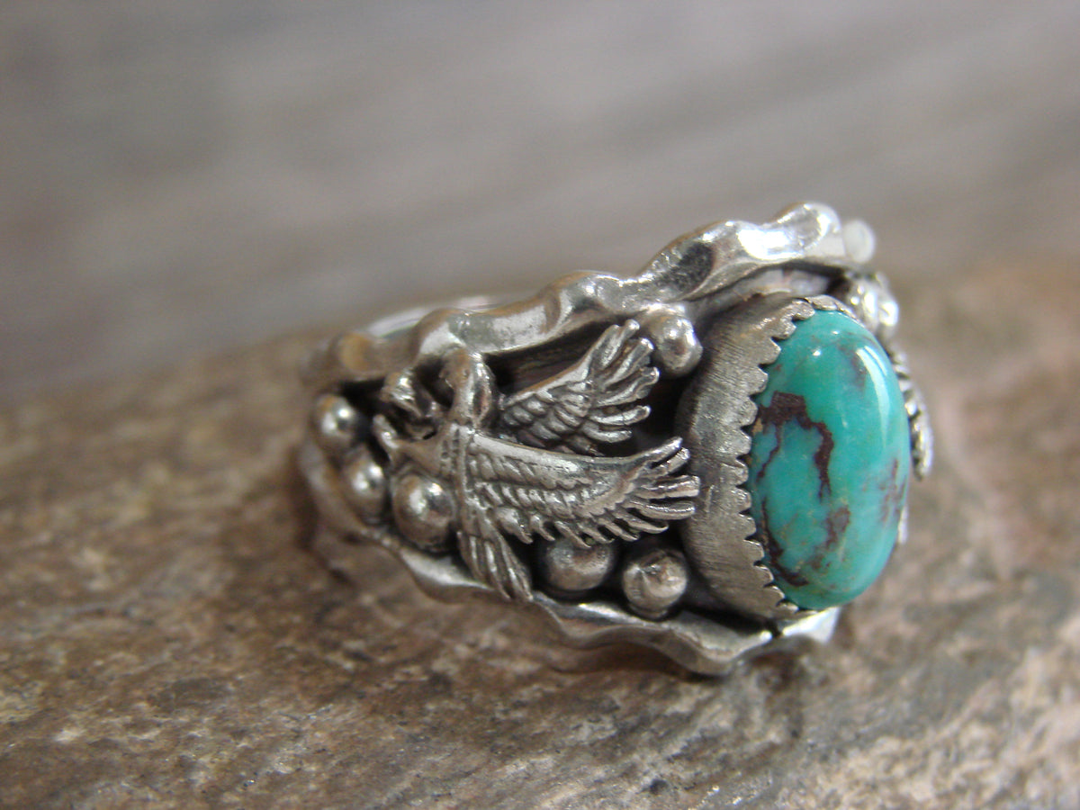 Native American Sterling Silver Turquoise Eagle Ring Size 11 - Francisco