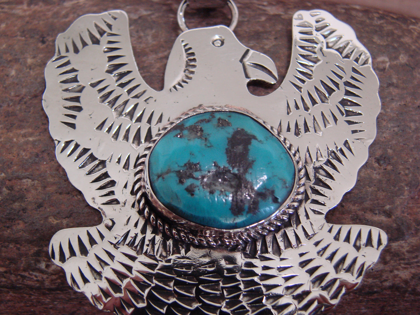 Native American Nickel Silver & Turquoise Eagle Pendant - Cleveland