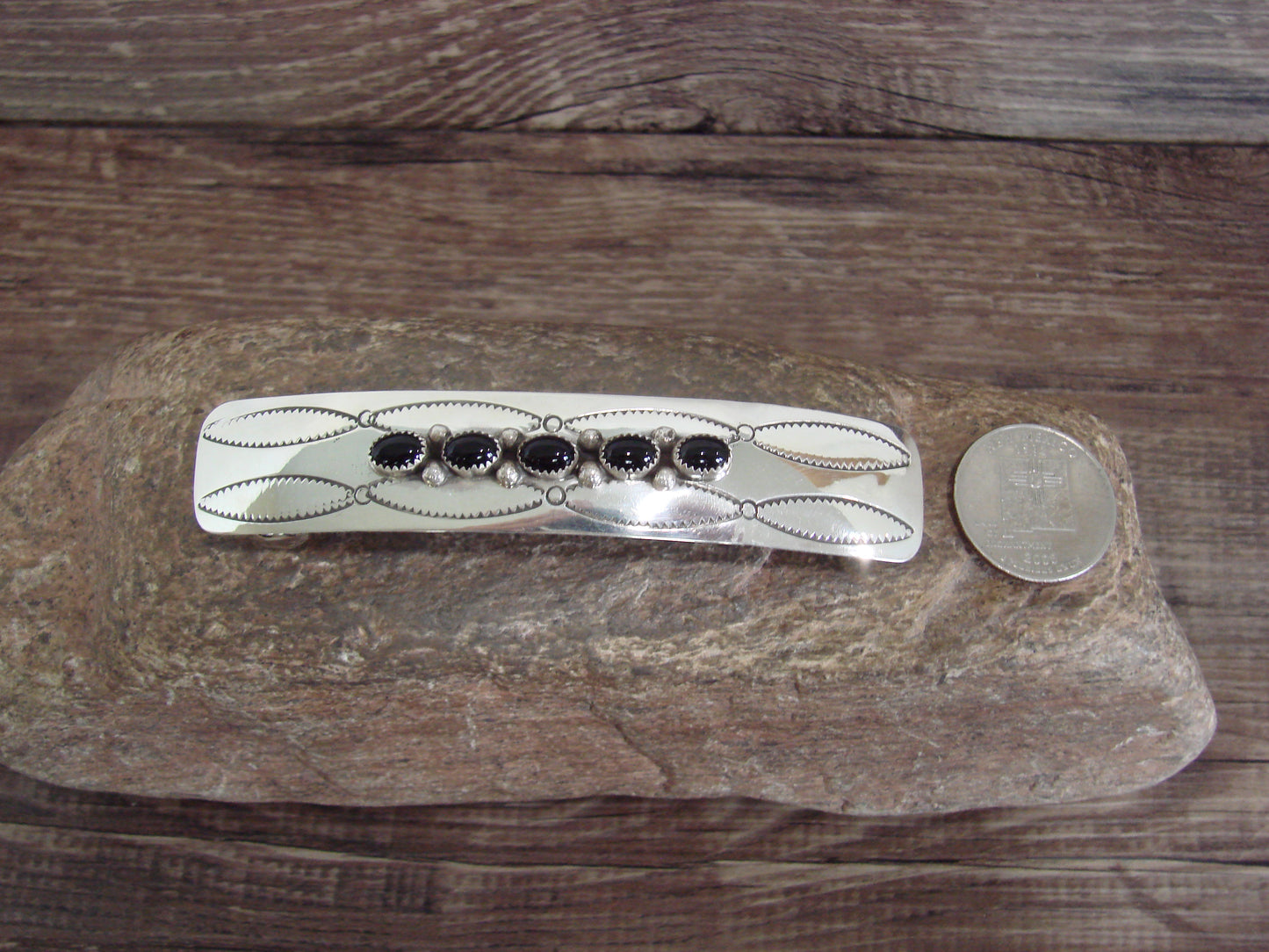Native American Sterling Silver & Onyx Hair Barrette by Begay