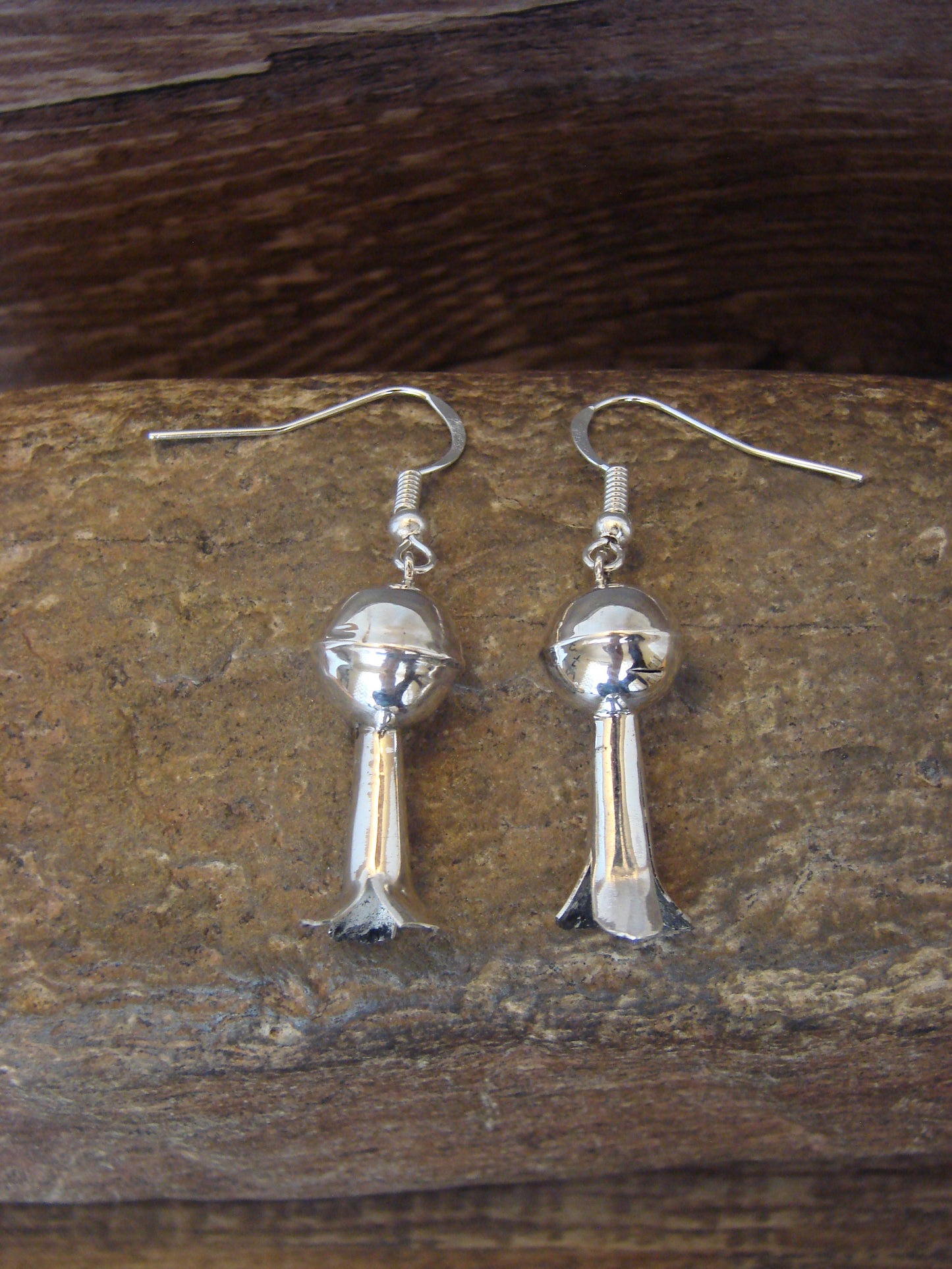 Native American Sterling Silver Squash Blossom Dangle Earrings - Tsosie