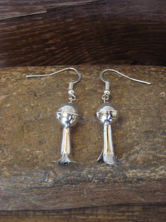 Native American Sterling Silver Squash Blossom Dangle Earrings - Tsosie