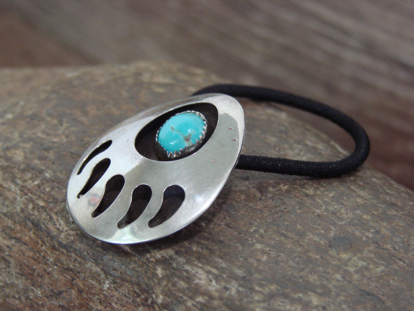 Native American Sterling Silver & Turquoise Bear Paw Hair Tie by Johnson