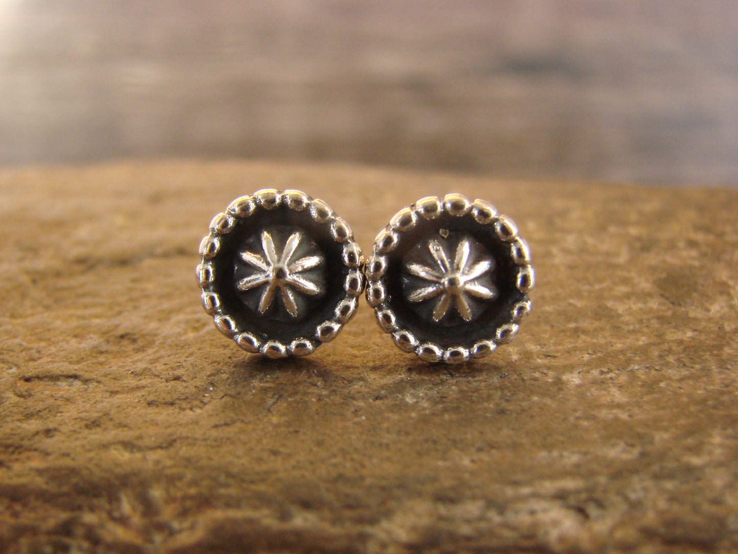 Native American Sterling Silver 3/8" Star Drop Post Earrings by Joe