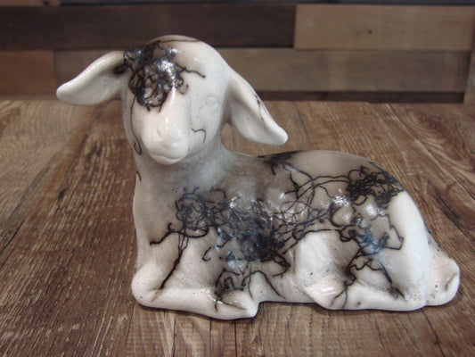 Native American Pottery Horse Hair Lamb Sculpture by Vail