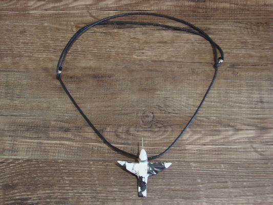 Hand Carved White Buffalo Turquoise Hummingbird Fetish Necklace - Mitchell