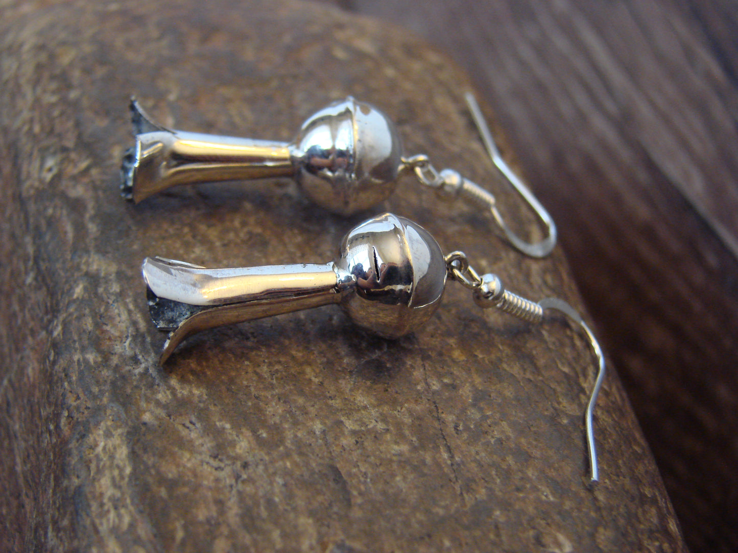 Native American Sterling Silver Squash Blossom Dangle Earrings - Tsosie