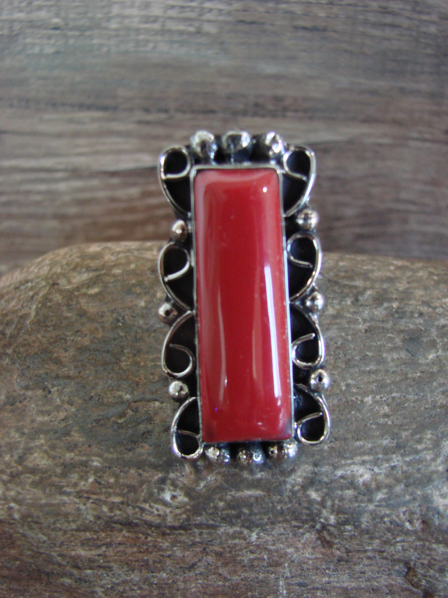 Native American Nickel Silver & Coral Ring Size 9.5 - Cleveland