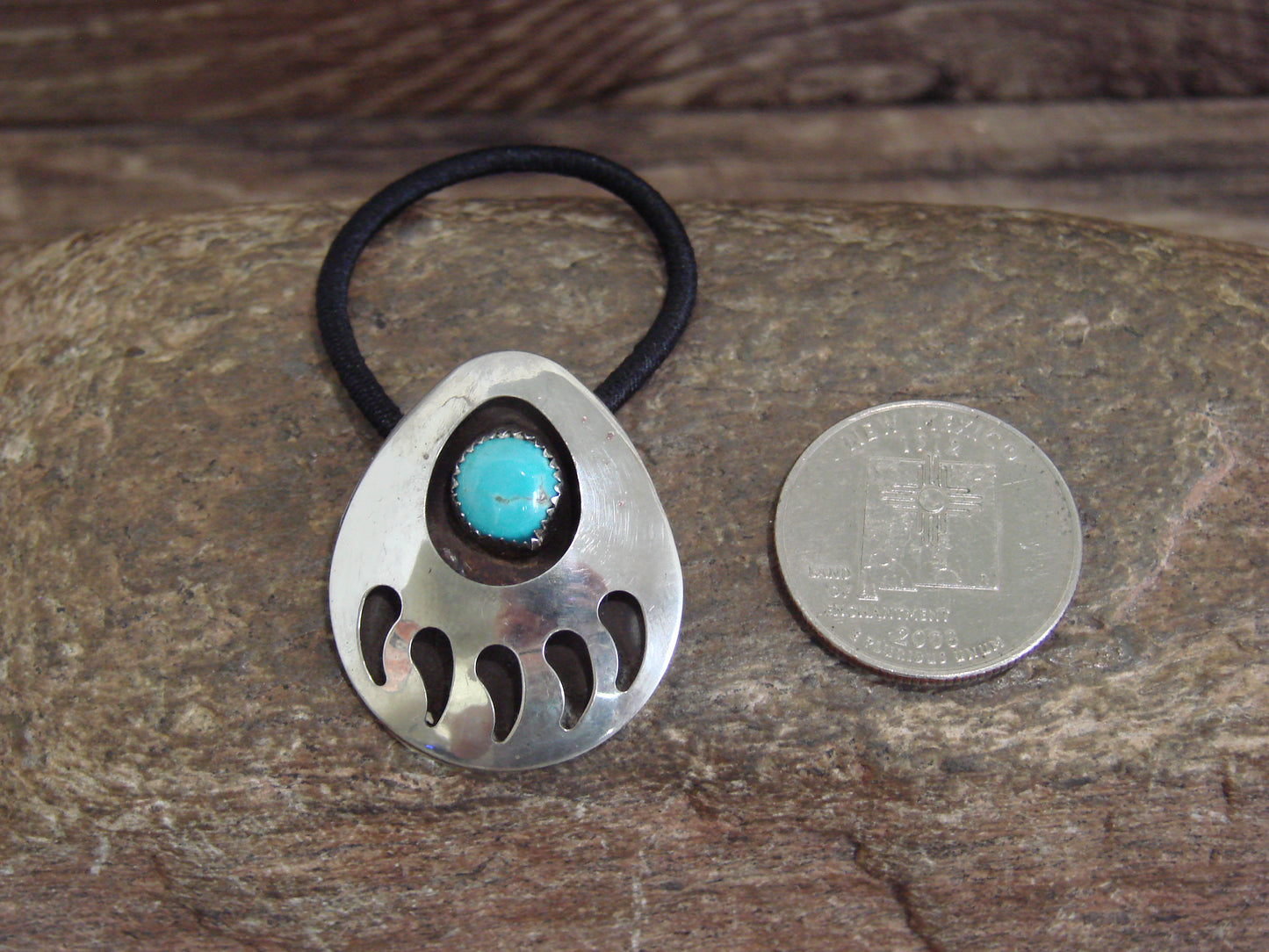 Native American Sterling Silver & Turquoise Bear Paw Hair Tie by Johnson