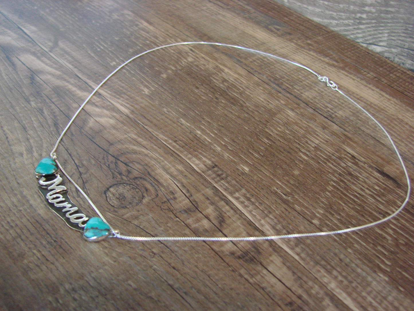 Native American Sterling Silver & Turquoise Heart Mama Necklace Signed Yazzie
