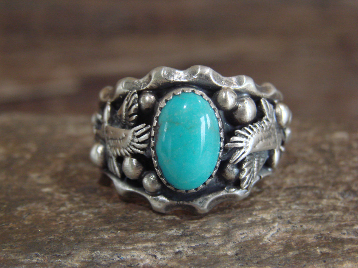 Native American Sterling Silver Turquoise Eagle Ring Size 11.5 - Francisco