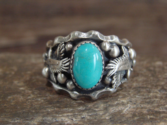 Native American Sterling Silver Turquoise Eagle Ring Size 11.5 - Francisco